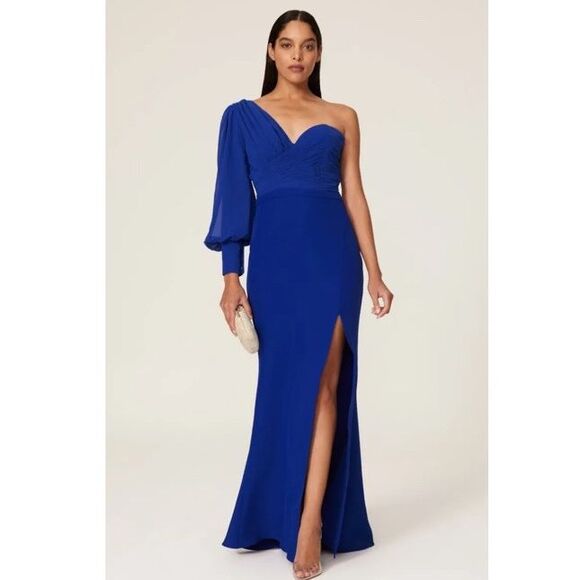 ELLE ZEITOUNE CHARLES ONE SHOULDER GOWN MAXI DRESS Women Small‎ Cobalt Blue